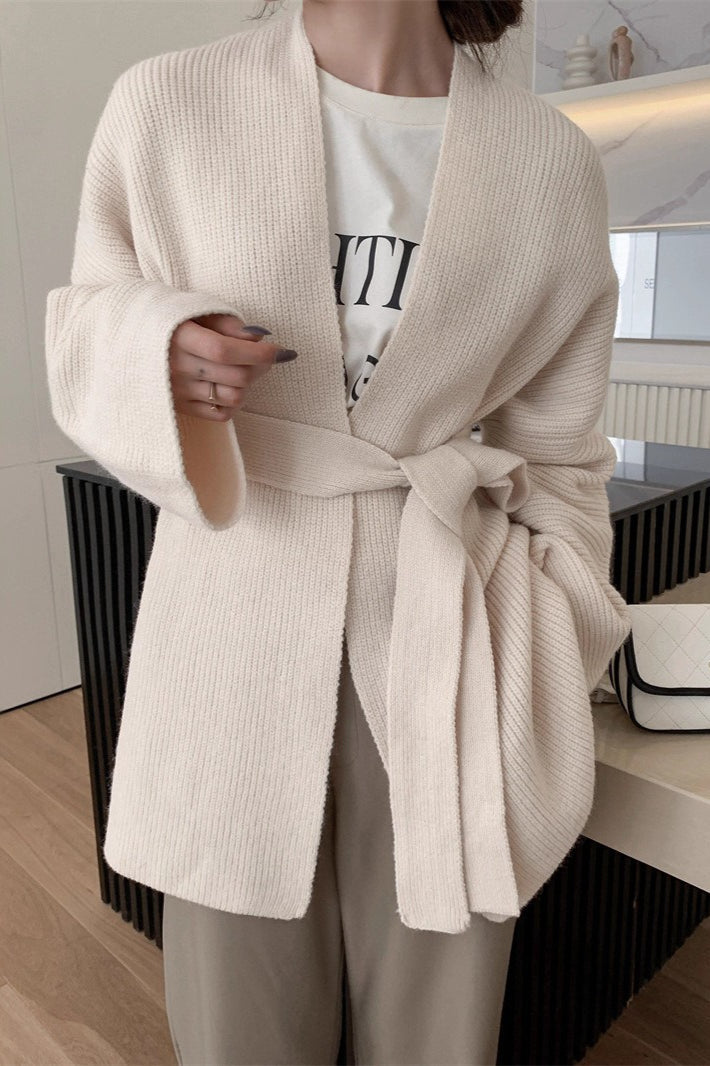 Chic Oversized Belted Knit Cardigan for Effortless Style