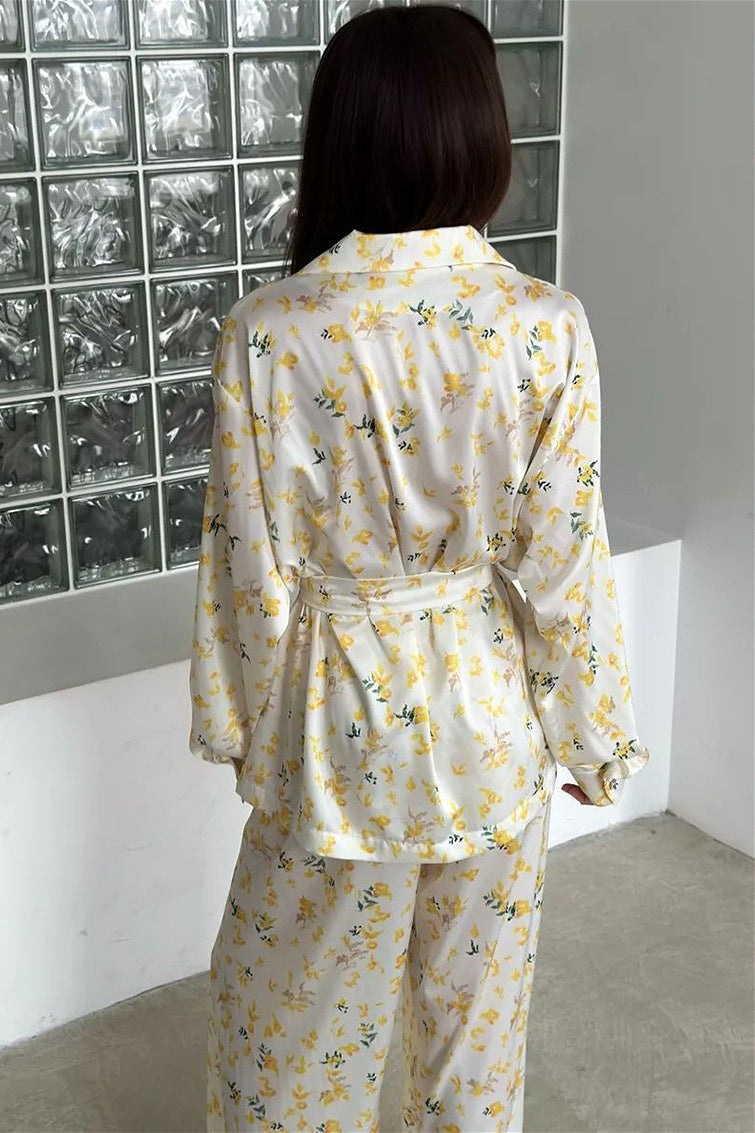 Floral Long Sleeve Cardigan and Pants Loungewear Set