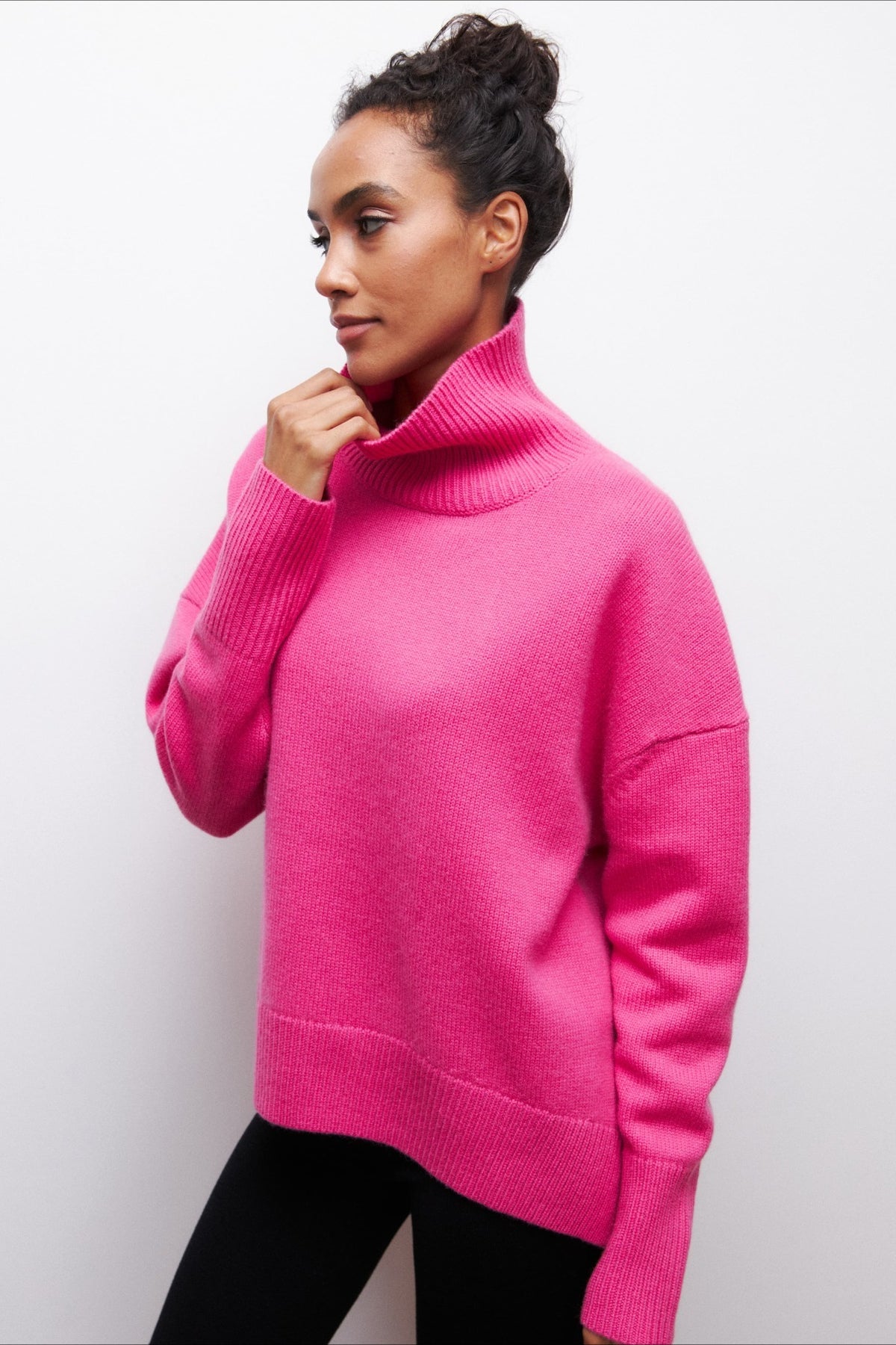 Asymmetric Cape Sleeve Turtleneck Knit Sweater 7