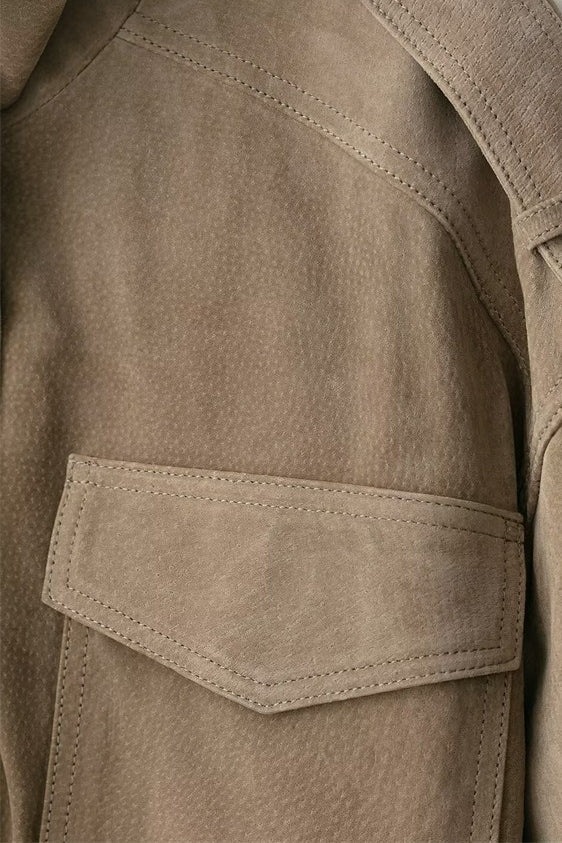 Suede Look Stand Collar Utility Bomber Jacket 6