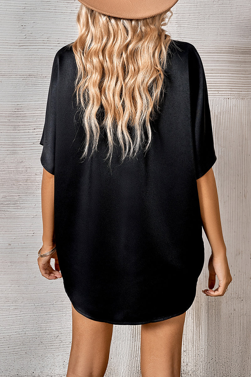 Lapel Collar Loose Solid Color Shirt - Fashionpara