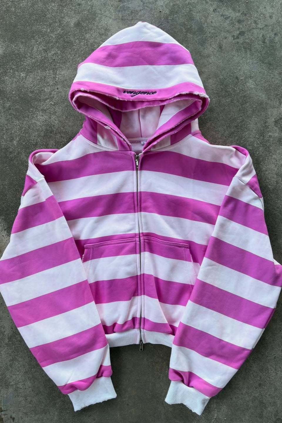 Contrast Stripe Zip Front Cropped Hoodie