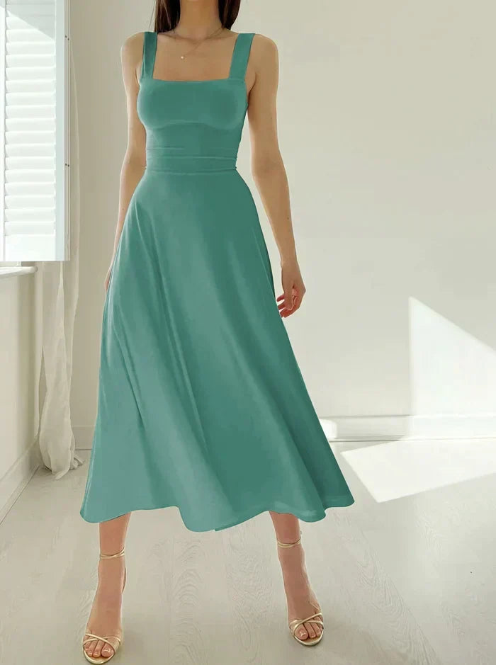 Square Neck Sleeveless Princess Seam A-Line Midi Dress - View 9