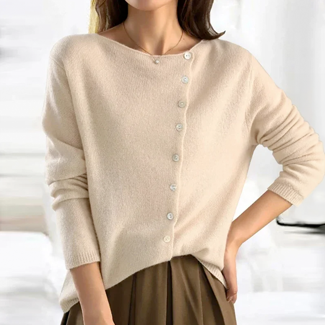 Asymmetric Button Front Long Sleeve Knit Cardigan 2