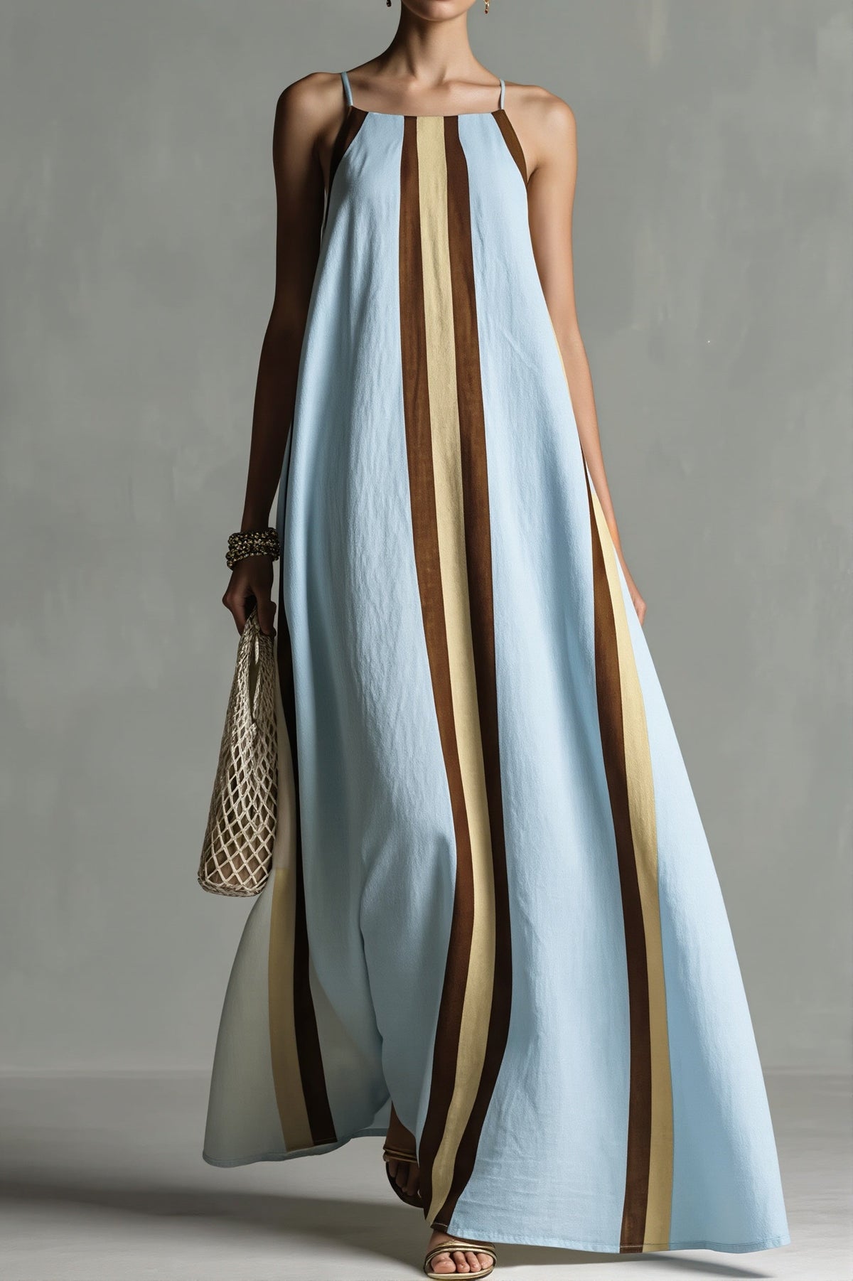Striped Sleeveless Swing Maxi Dress