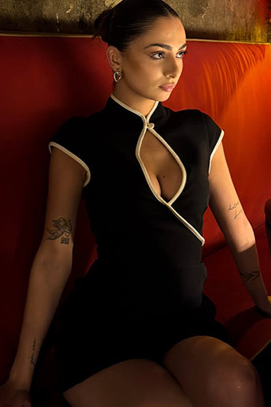 Cut Out Mock Neck Cap Sleeve Bodycon Mini Dress