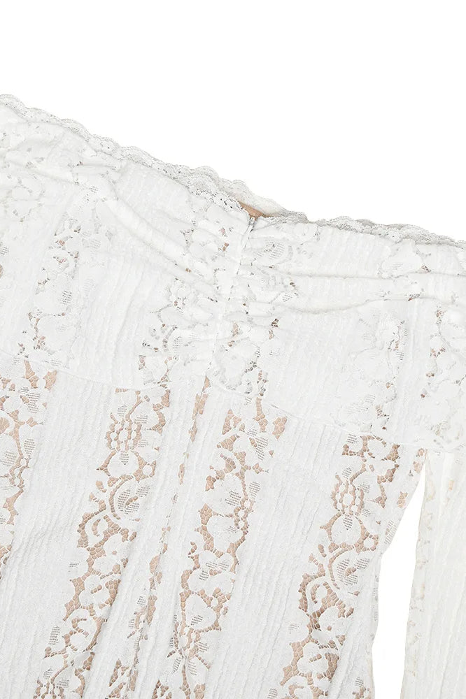 White Off Shoulder Long Sleeve Lace Maxi Dress - View 6