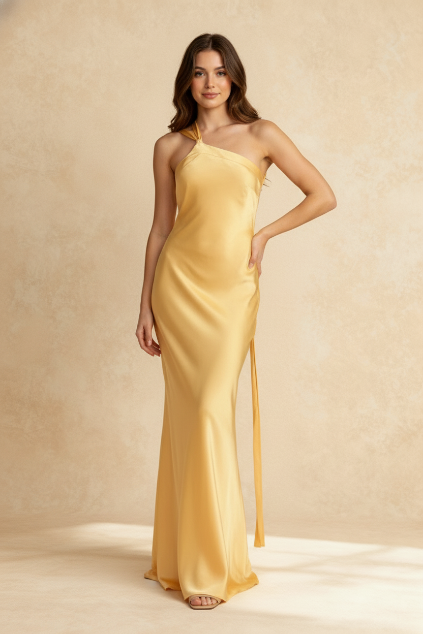 Bodycon Asymmetrical Neck Silk Dress