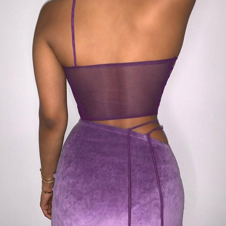 KittenAlarm - Effie Single Strap Top & Patchwork Skirt Set
