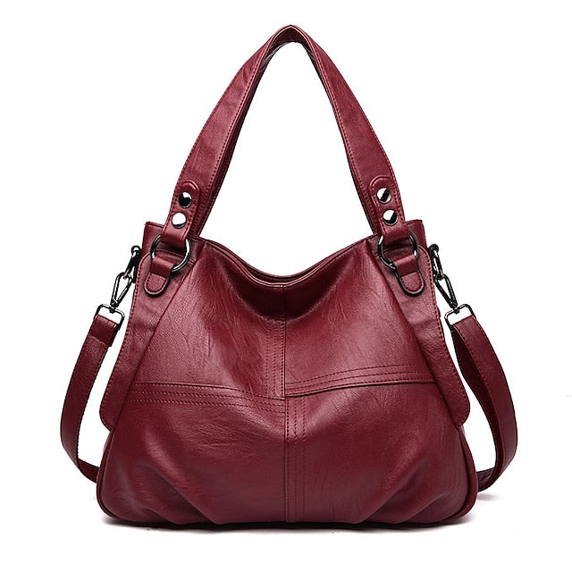 Bag Burgundy Faux Large Leather Shoulder