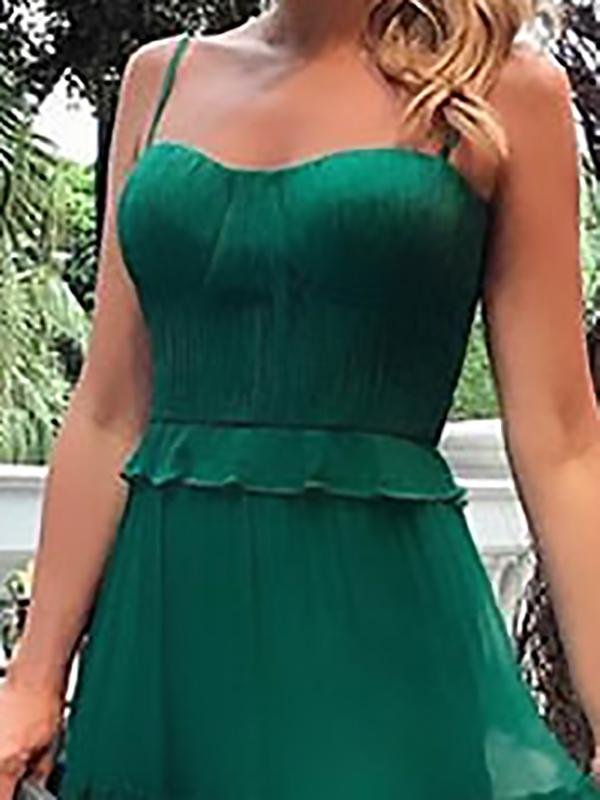 Chiffon Sweetheart Spaghetti Strap Tiered Maxi Gown