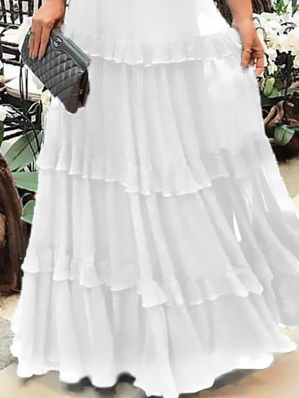 Chiffon Sweetheart Spaghetti Strap Tiered Maxi Gown