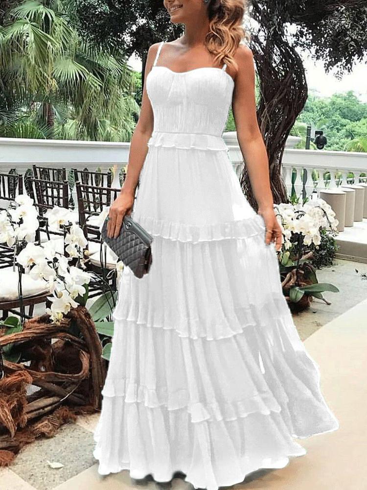 Elagant Big Swing Party Suspenders Dress - Fashionpara