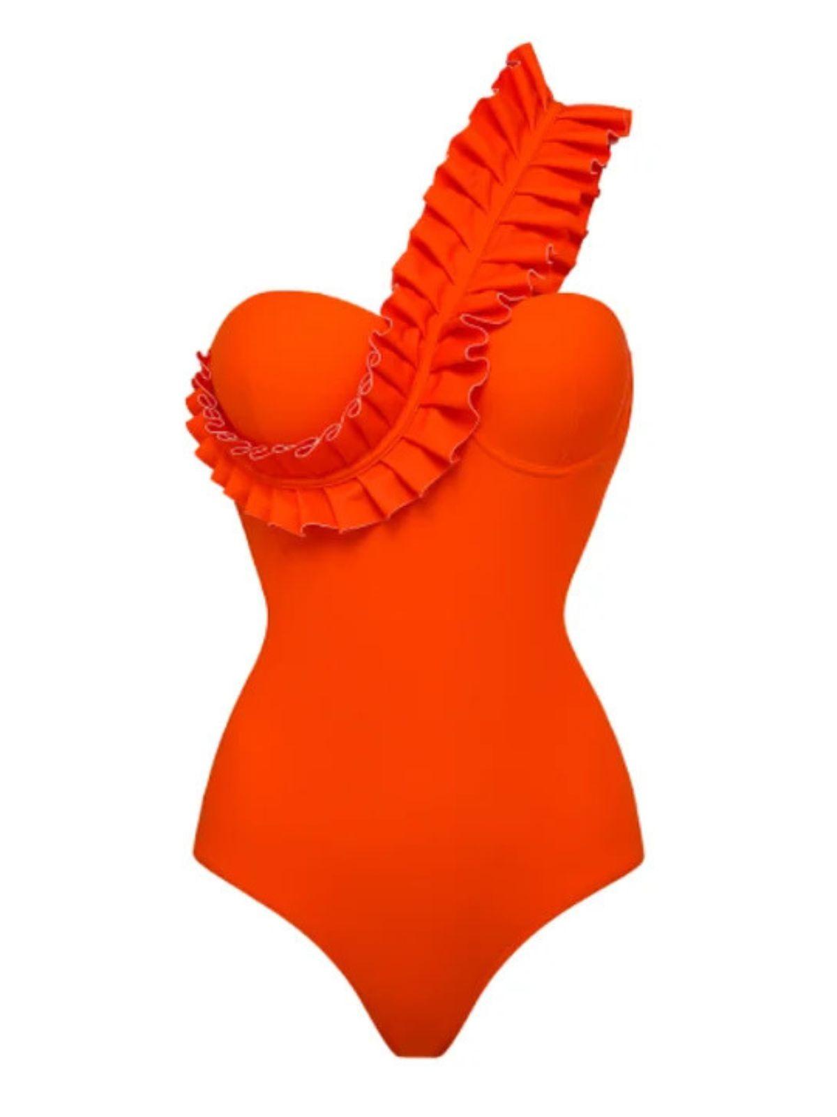 Electra One Shoulder Ruffle One Piece Swimsuit In Orange