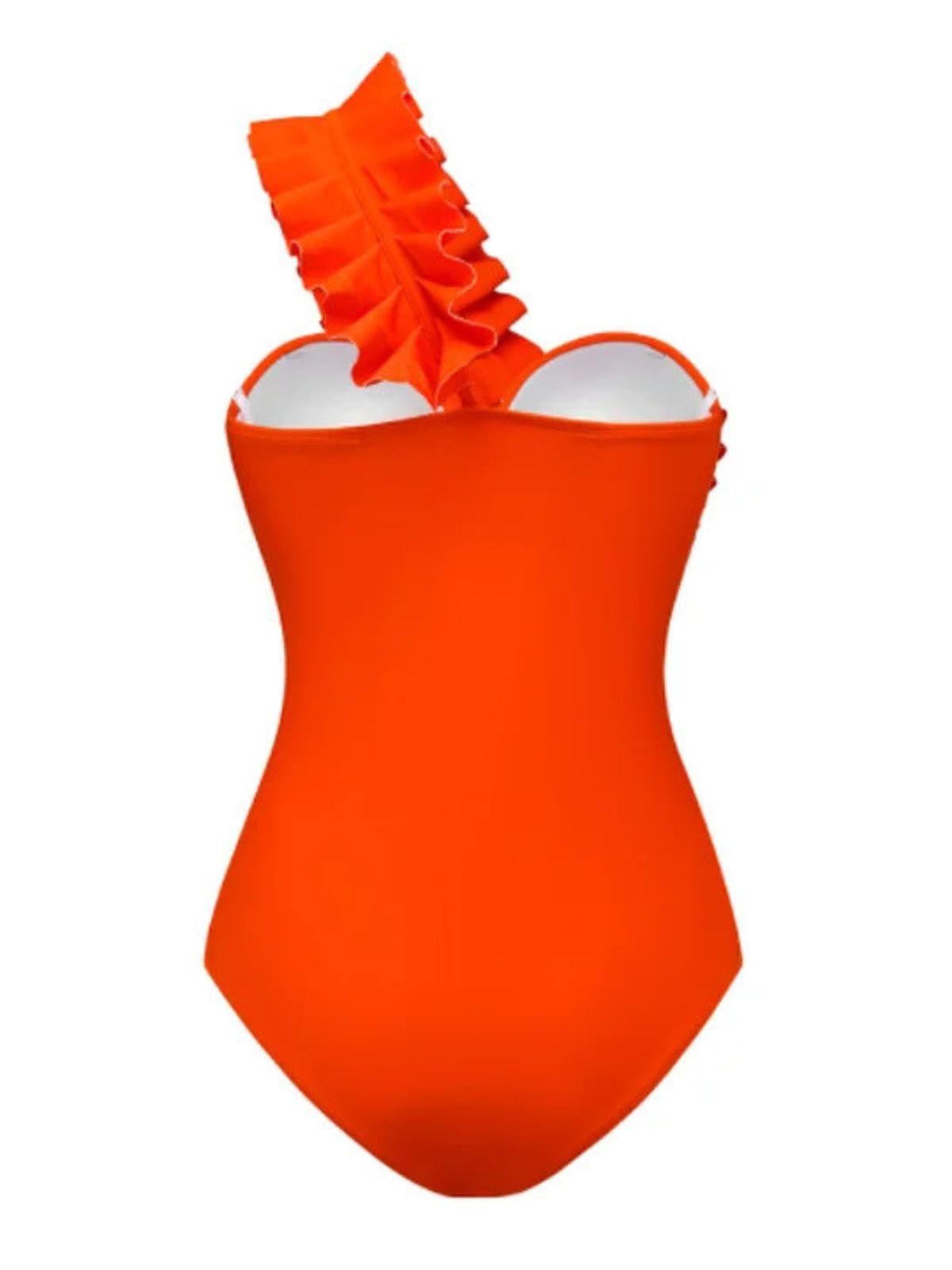 Electra One Shoulder Ruffle One Piece Swimsuit In Orange