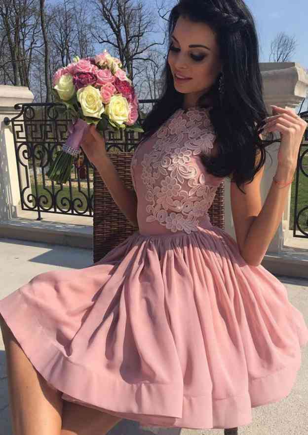 Elegant A-line Chiffon Homecoming Dress with Scalloped Neck and Appliqued Sleeveless Hem - Fashionpara