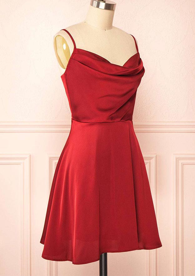 Elegant A-line Cowl Neck Sleeveless Charmeuse Homecoming Dress with Pleated Short Skirt - Fashionpara