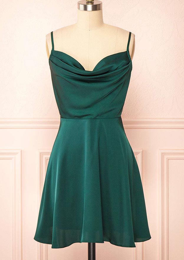 Elegant A-line Cowl Neck Sleeveless Charmeuse Homecoming Dress with Pleated Short Skirt - Fashionpara