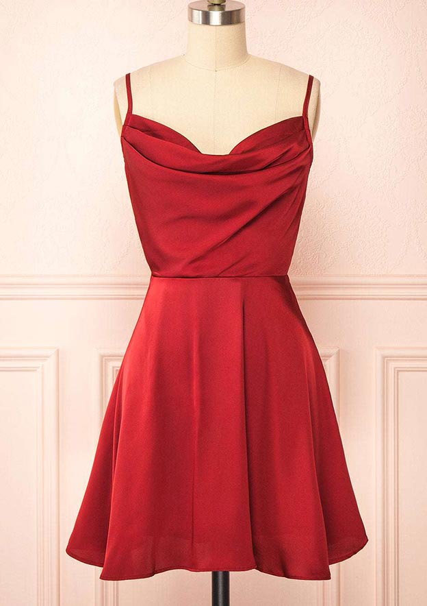 Elegant A-line Cowl Neck Sleeveless Charmeuse Homecoming Dress with Pleated Short Skirt - Fashionpara