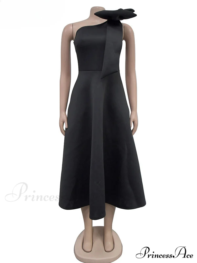 Elegant A Line Pleated One Shoulder Bow Red Christmas Party Dress