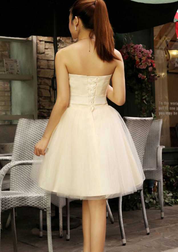 Elegant A-line Strapless Pleated Bowknot Lace Up Mini Bridesmaid Dresses - Fashionpara