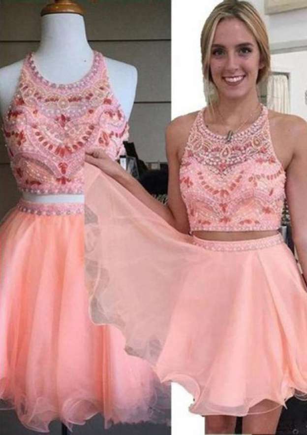Elegant A-line/Princess Short Organza Cocktail Dress With Beaded Detail - Fashionpara