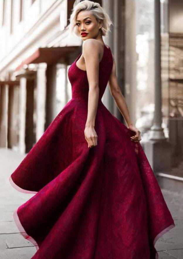 Elegant A-line/Princess Square Neckline Asymmetrical Lace Cocktail Dress With Pleated Look - Fashionpara