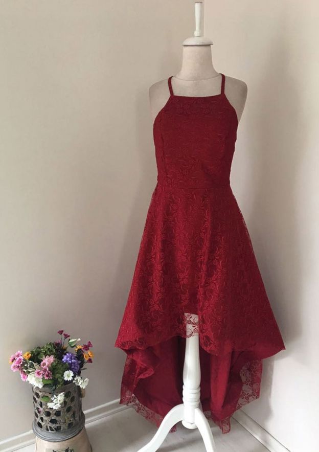 Elegant A-line/Princess Square Neckline Asymmetrical Lace Cocktail Dress With Pleated Look - Fashionpara