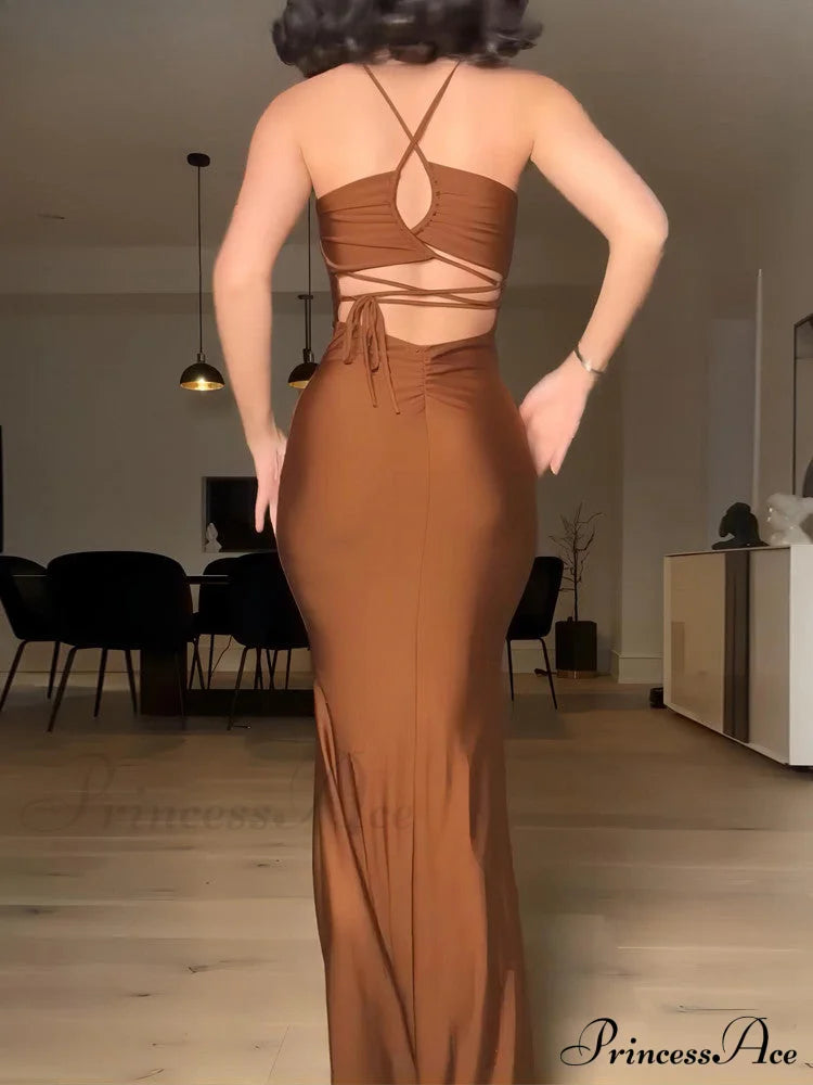 Elegant Backless Draped Bandage Sexy Maxi Christmas Party Dress