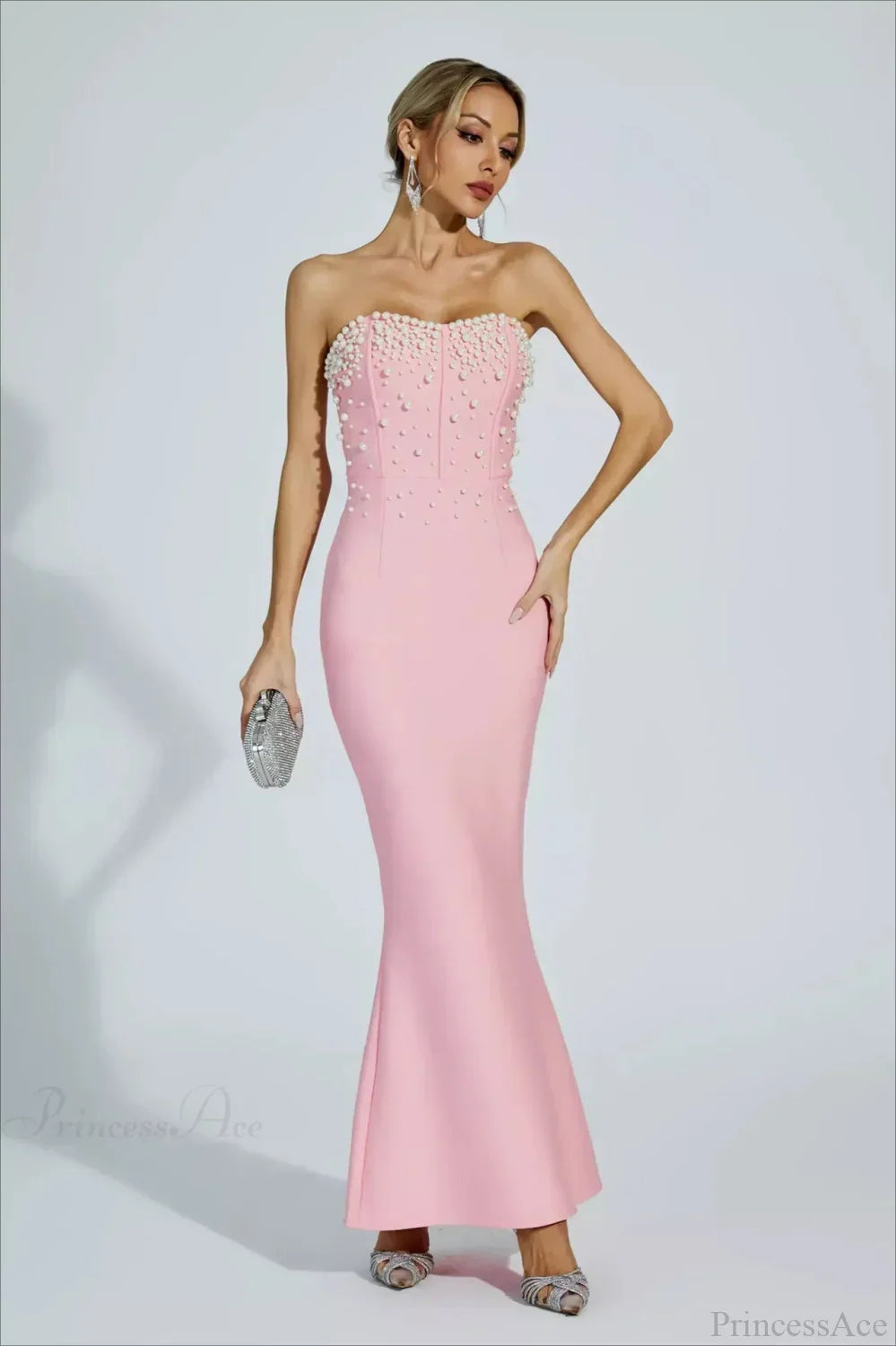 Pearl Beaded Sweetheart Strapless Mermaid Gown 4