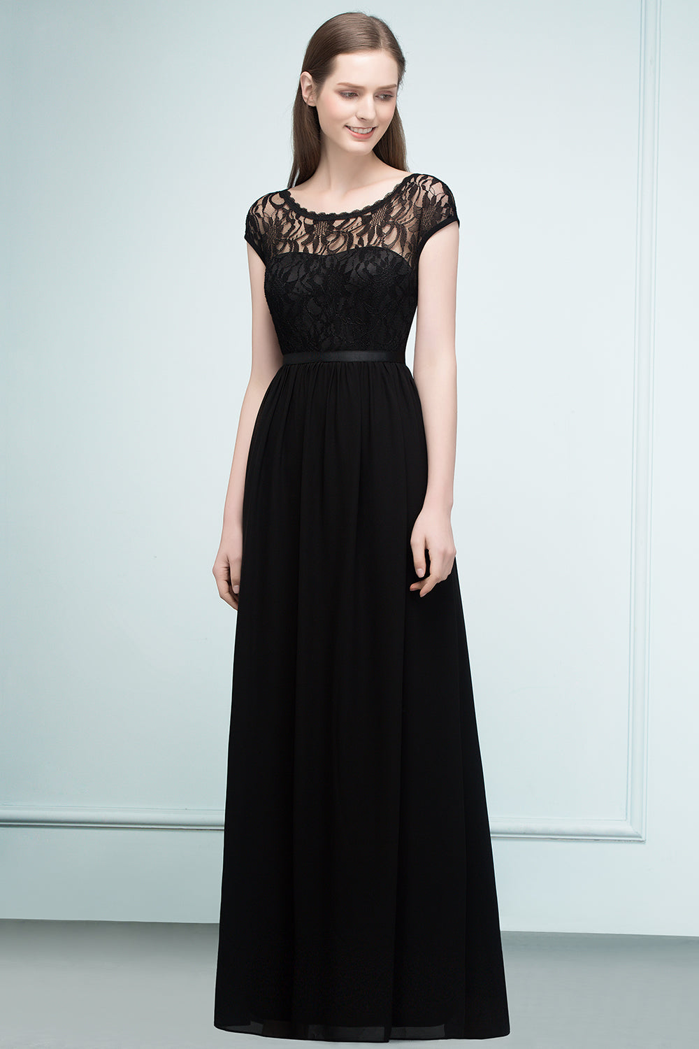 Elegant Black Jewel Sleeveless Lace Junior Bridesmaid Dresses Affordable - Fashionpara