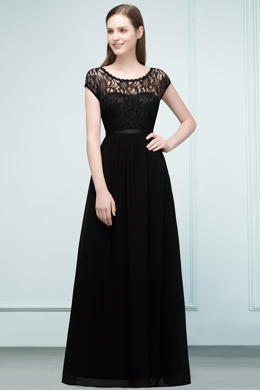Elegant Black Jewel Sleeveless Lace Junior Bridesmaid Dresses Affordable - Fashionpara