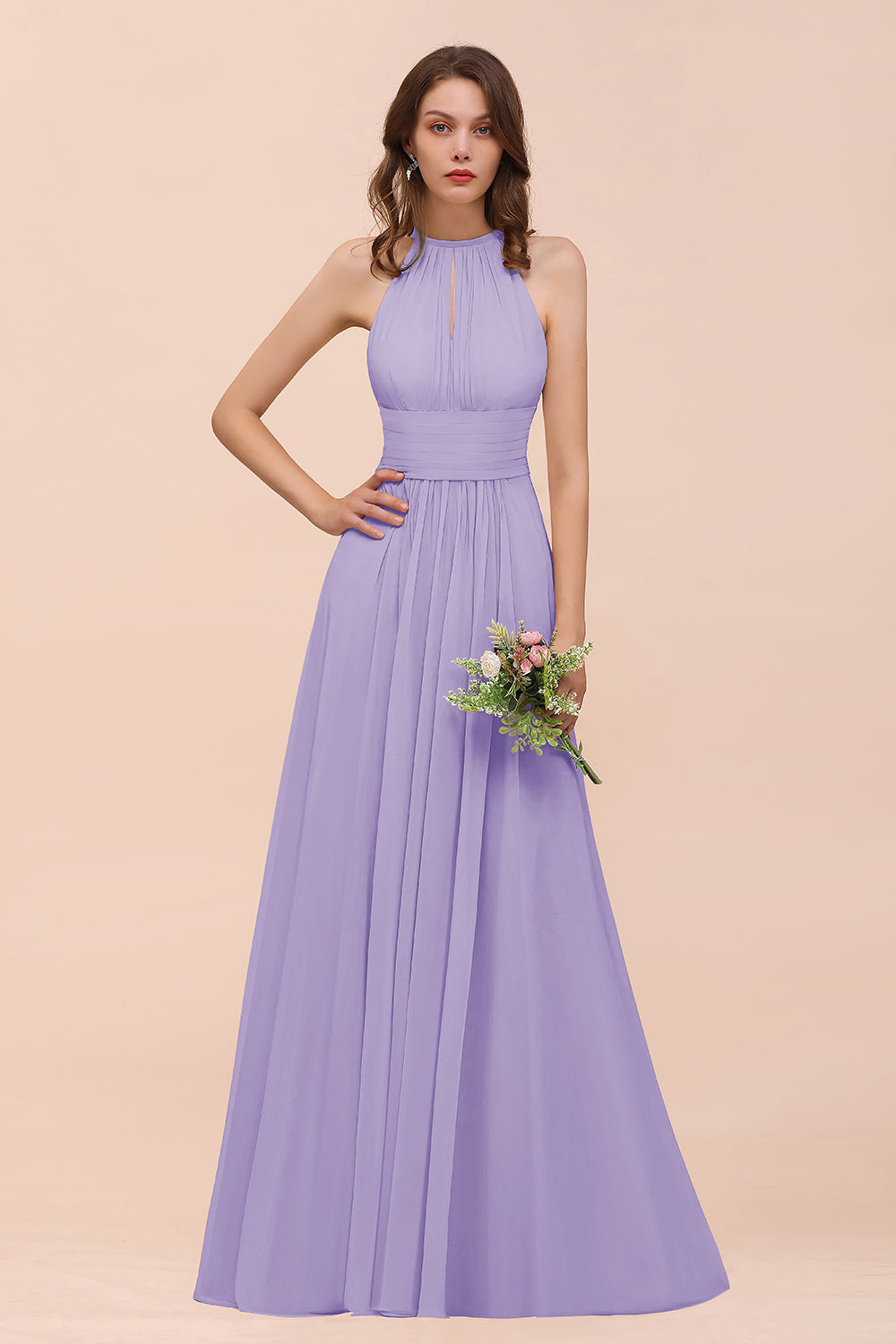 Elegant Chiffon Jewel Ruffle Champagne Affordable Bridesmaid Dresses - Fashionpara