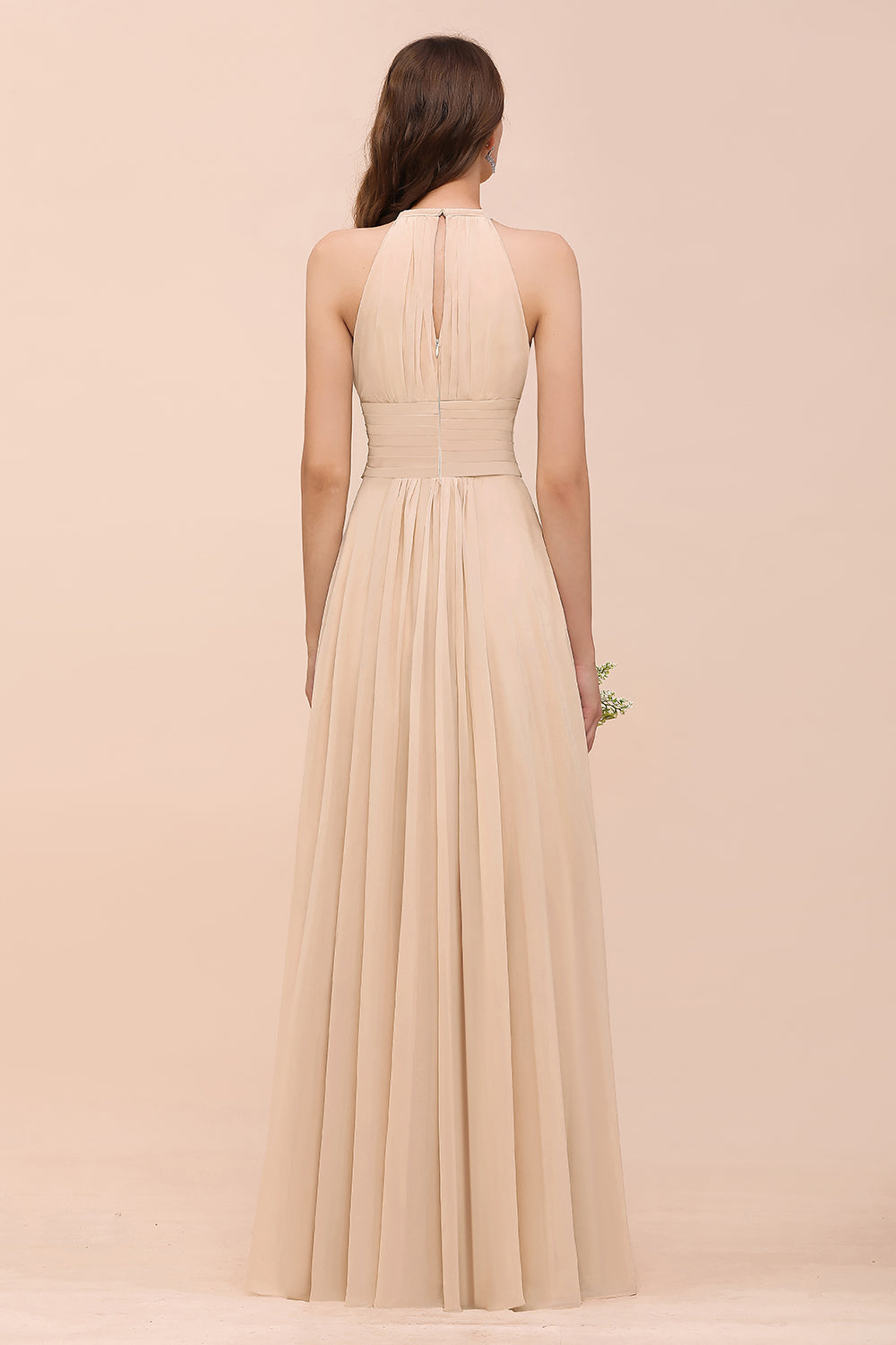 Elegant Chiffon Jewel Ruffle Champagne Affordable Bridesmaid Dresses