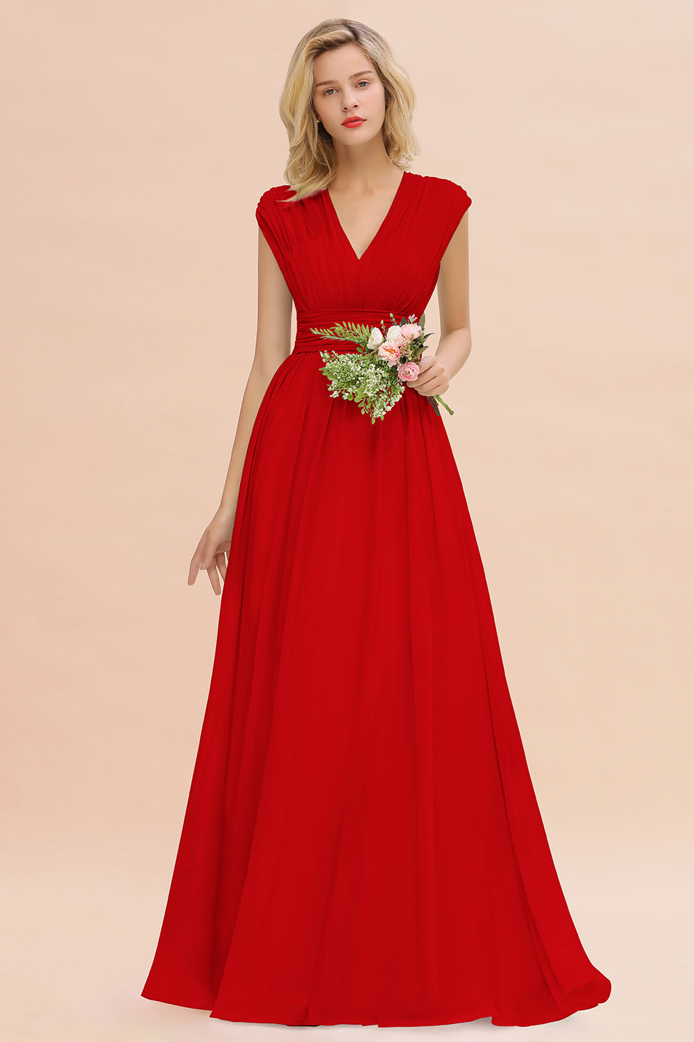 Elegant Chiffon V-Neck Ruffle Long Bridesmaid dresses Affordable - Fashionpara