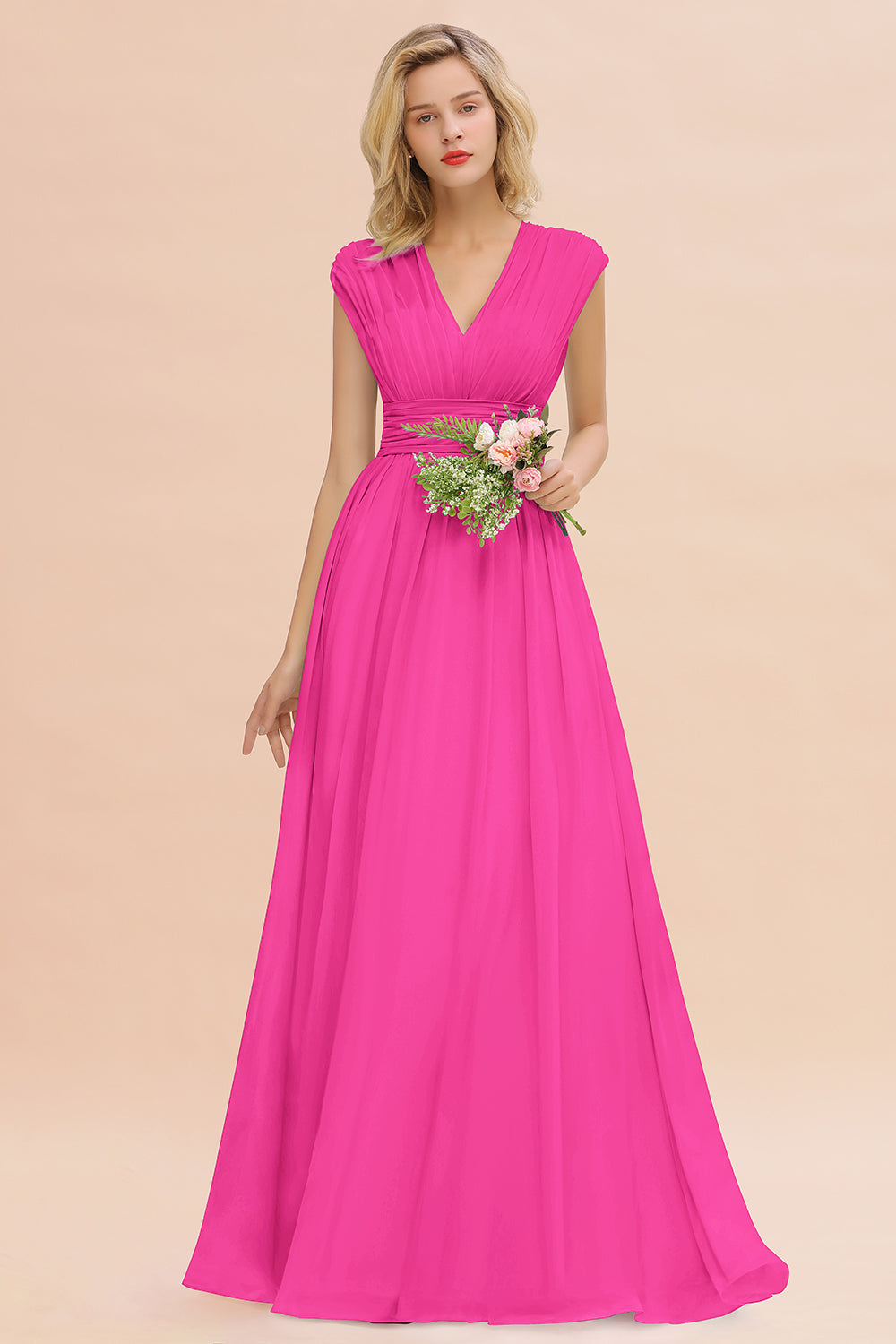 Elegant Chiffon V-Neck Ruffle Long Bridesmaid dresses Affordable - Fashionpara