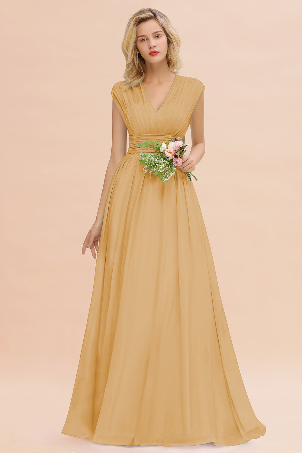 Elegant Chiffon V-Neck Ruffle Long Bridesmaid dresses Affordable - Fashionpara