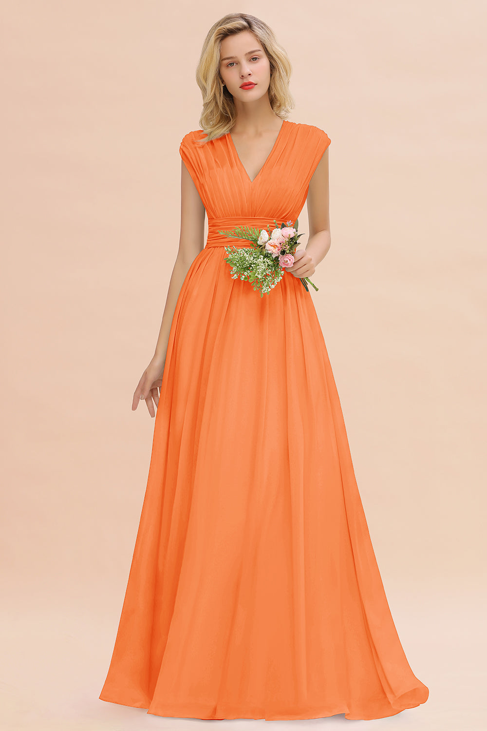 Elegant Chiffon V-Neck Ruffle Long Bridesmaid dresses Affordable - Fashionpara