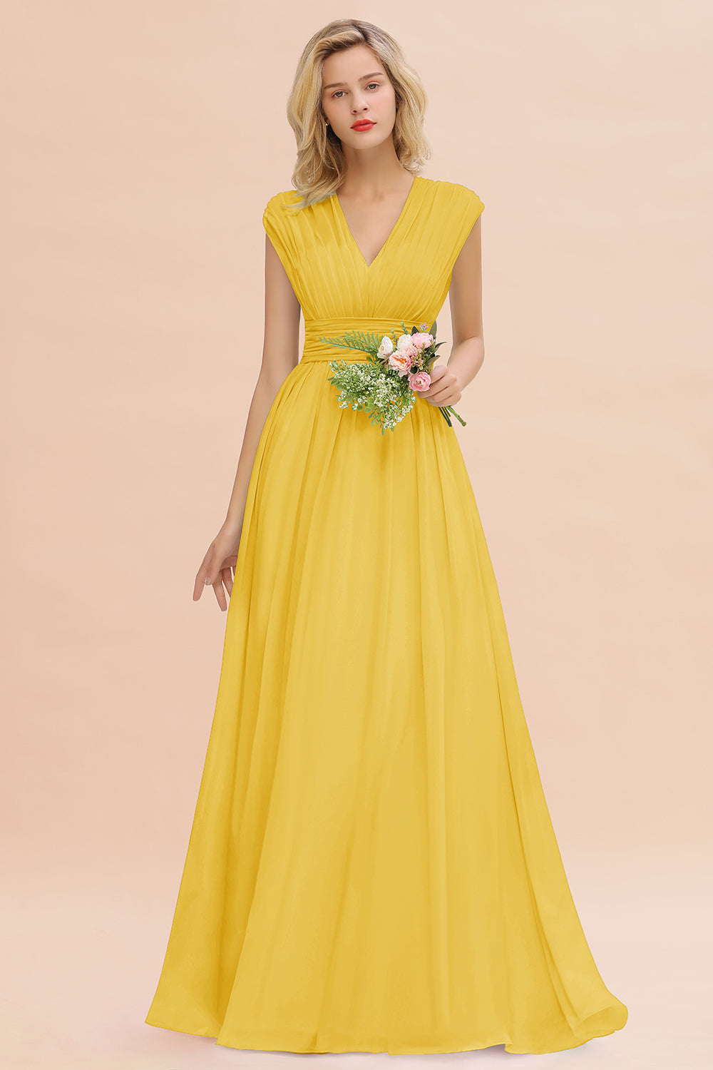Elegant Chiffon V-Neck Ruffle Long Bridesmaid dresses Affordable - Fashionpara