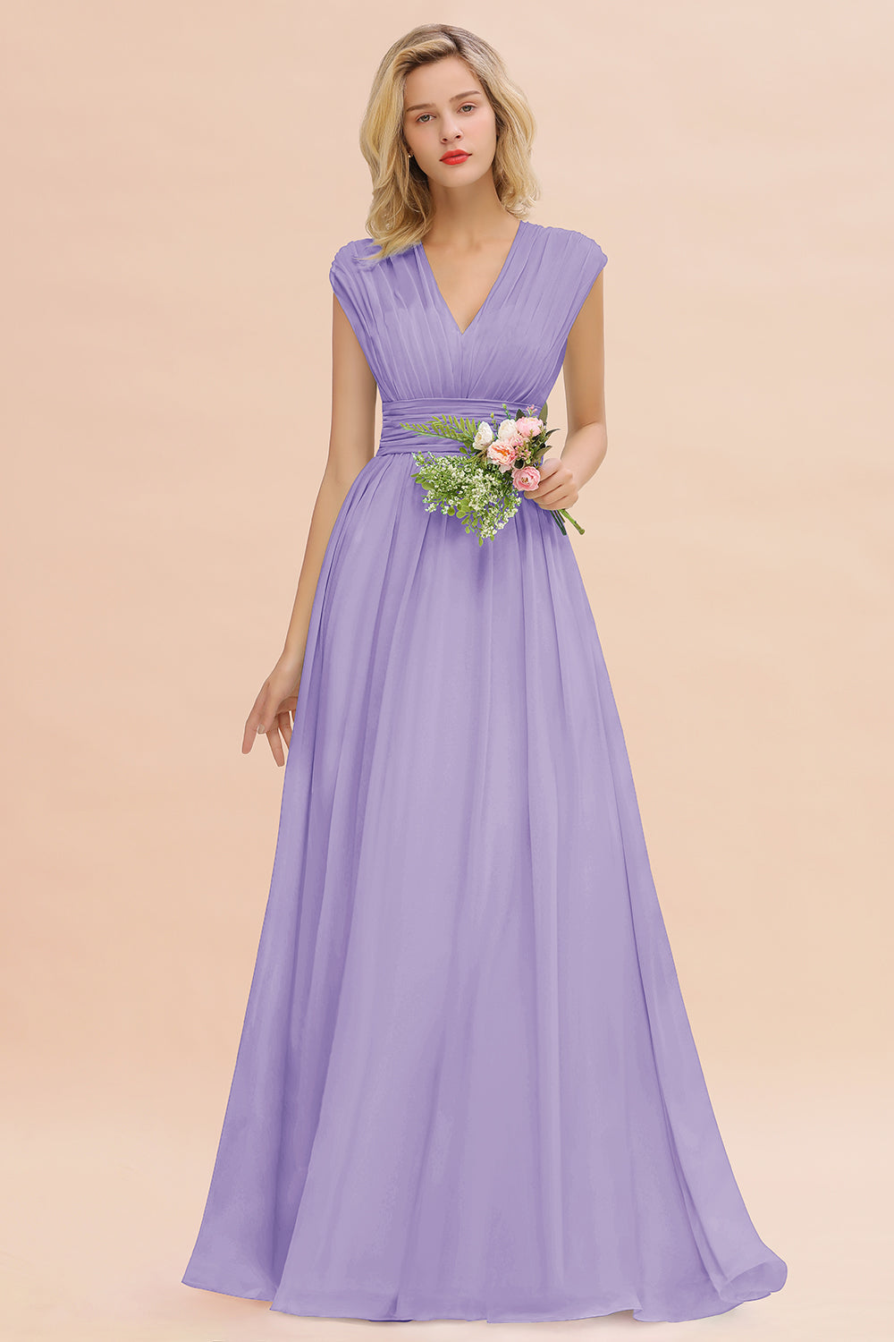 Elegant Chiffon V-Neck Ruffle Long Bridesmaid dresses Affordable - Fashionpara
