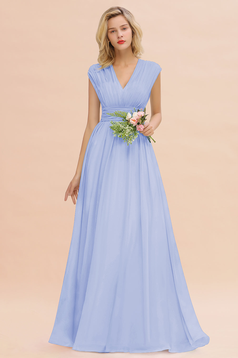 Elegant Chiffon V-Neck Ruffle Long Bridesmaid dresses Affordable - Fashionpara