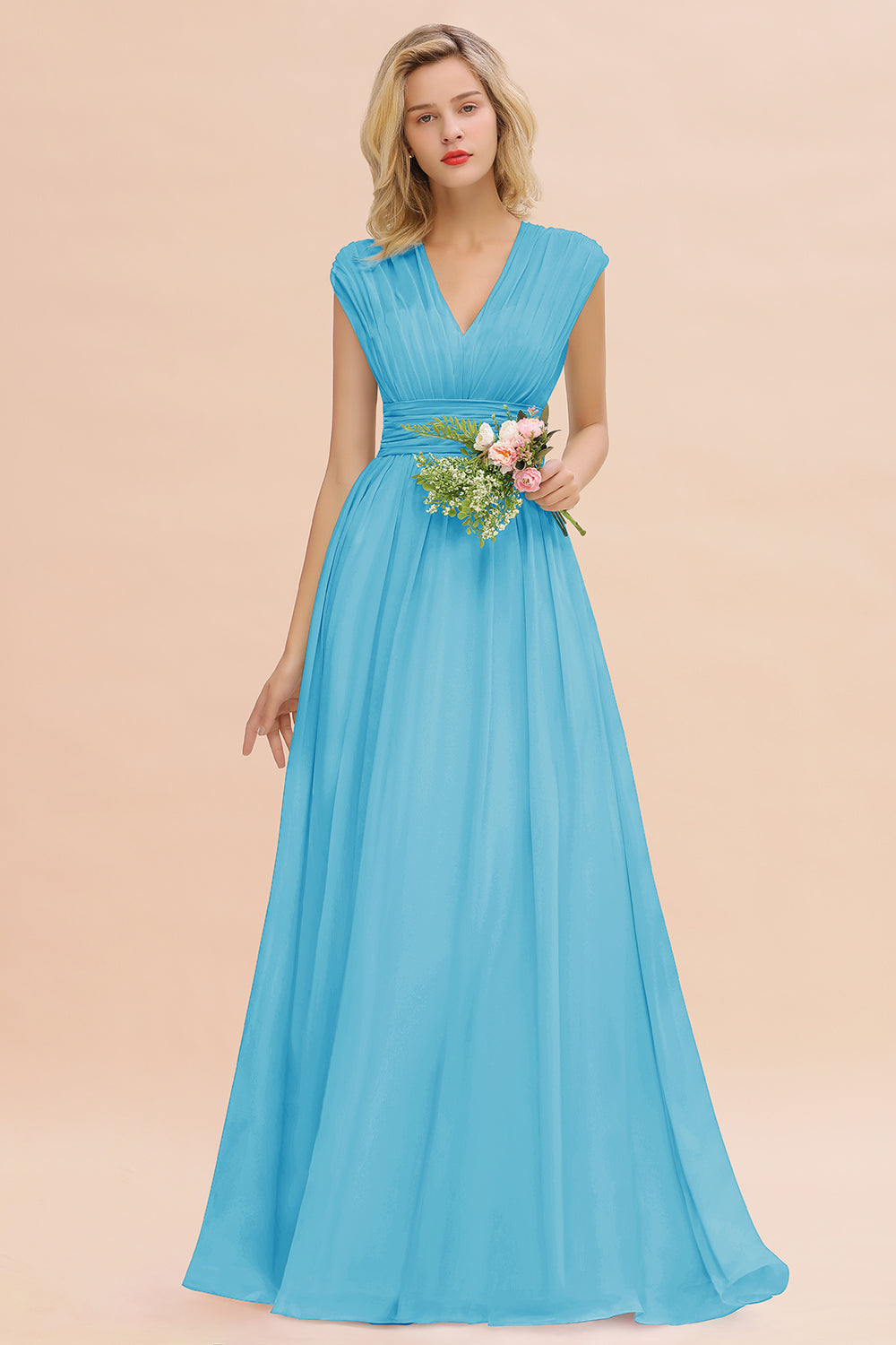 Elegant Chiffon V-Neck Ruffle Long Bridesmaid dresses Affordable - Fashionpara