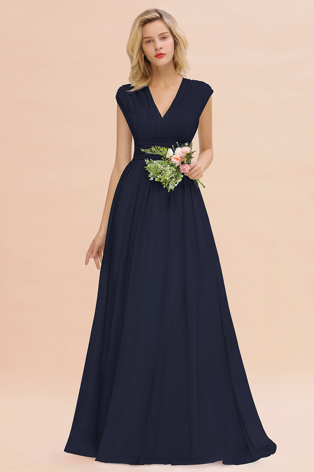 Elegant Chiffon V-Neck Ruffle Long Bridesmaid dresses Affordable - Fashionpara