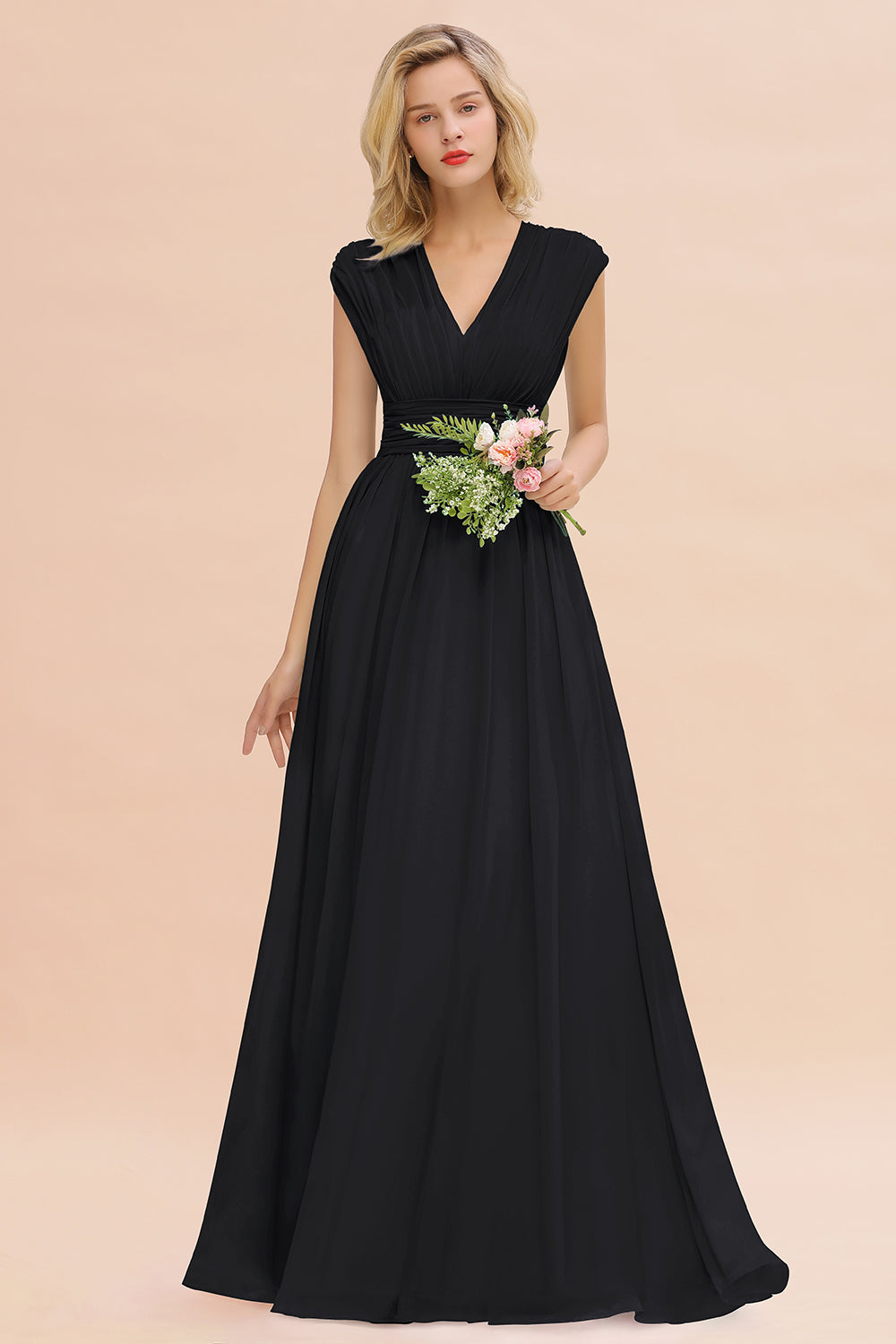 Elegant Chiffon V-Neck Ruffle Long Bridesmaid dresses Affordable - Fashionpara