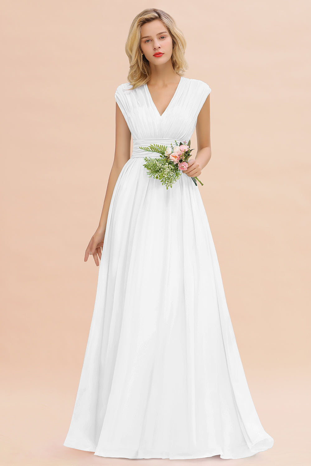 Elegant Chiffon V-Neck Ruffle Long Bridesmaid dresses Affordable - Fashionpara