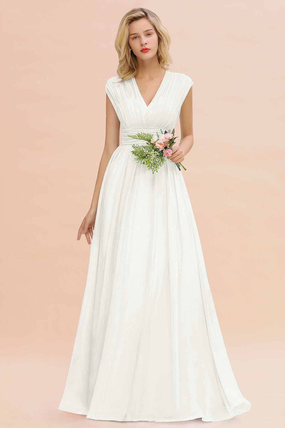 Elegant Chiffon V-Neck Ruffle Long Bridesmaid dresses Affordable - Fashionpara