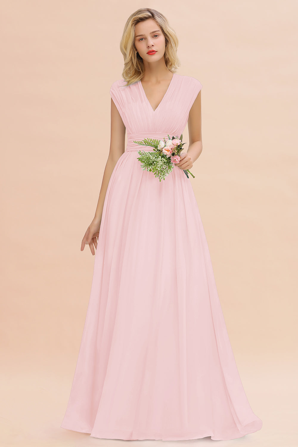 Elegant Chiffon V-Neck Ruffle Long Bridesmaid dresses Affordable - Fashionpara