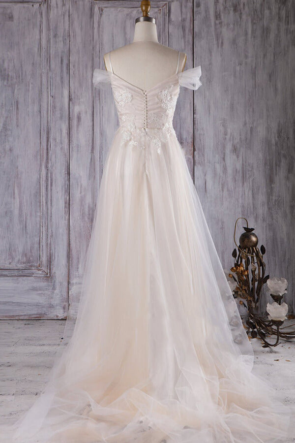 Elegant Cold-shoulder Wedding Dress Sweetheart Appliques Ruffles Bridal Gowns - Fashionpara