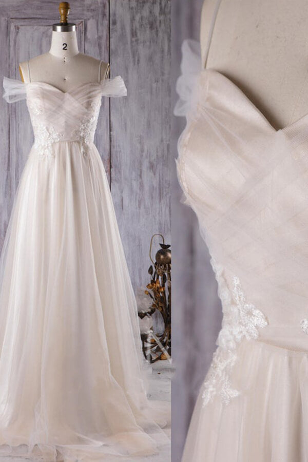 Elegant Cold-shoulder Wedding Dress Sweetheart Appliques Ruffles Bridal Gowns - Fashionpara