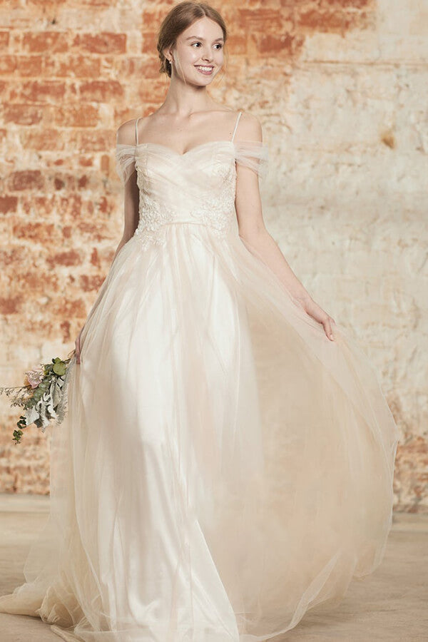 Elegant Cold-shoulder Wedding Dress Sweetheart Appliques Ruffles Bridal Gowns - Fashionpara